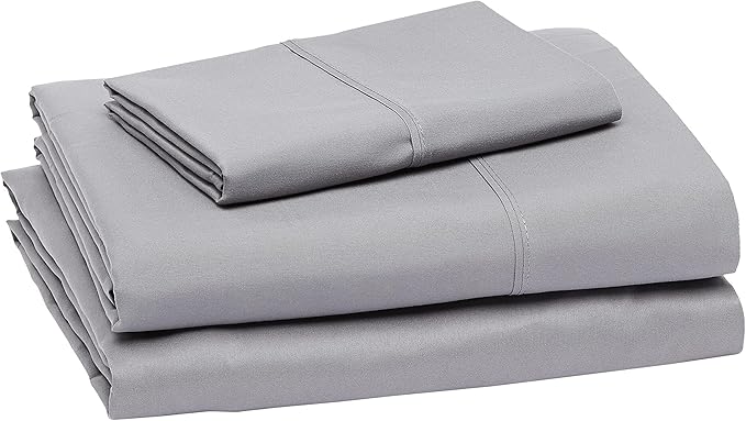 Amazon Basics Lightweight Super Soft Easy Care Comfortable Microfiber 3 Piece Bed Sheet Set With 14-inch Deep Pockets, Twin XL, Dark Gray, Solid