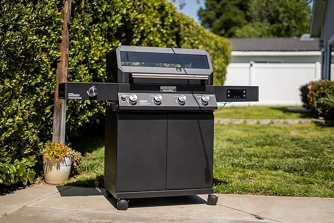 Monument Grills 4+1 Liquid Propane Gas Smart BBQ Grill, 4 Burners & 1 Side Burner Denali 425 with Smart Technology and Knob Controls, Black