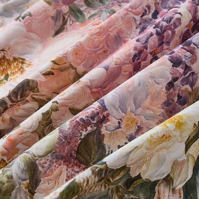 100% Cotton Duvet Cover Queen Size – Romantic Garden Impressionist Floral Duvet Cover Set with Zipper Closure, 3-Piece Luxury & Soft Bedding Set for All Seasons