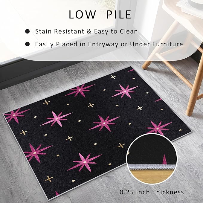 Atomic Rugs 7x9, Mid Century Modern Retro Washable 7 x 9 Area Rug for Living Room, Bedroom, Low Pile Non Slip Stain Resistant Carpet, Atomic Starburst Home Decor Accessories & M858