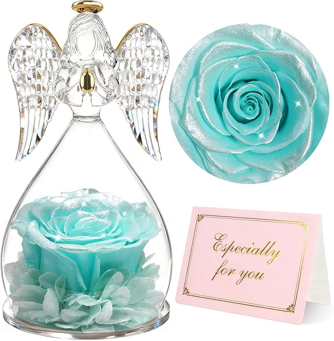 Yamonic Mom Birthday Gifts for Mom, Angel Figurines with Real Rose Gifts for Her Women Grandma, Preserved Flowers Rose Angel Figurines for Mothers Day Christmas Anniversary Birthday Gifts for Wife