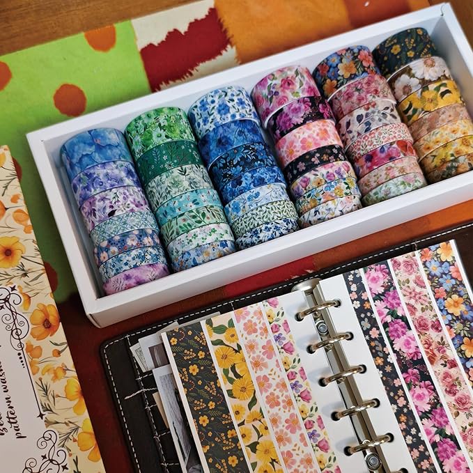 Bomichi Washi Tape, 42 Rolls Aesthetic Colored Decorative Cute Scrapbook Tape for Scrapbooking Supplies Journaling Craft Junk Journal