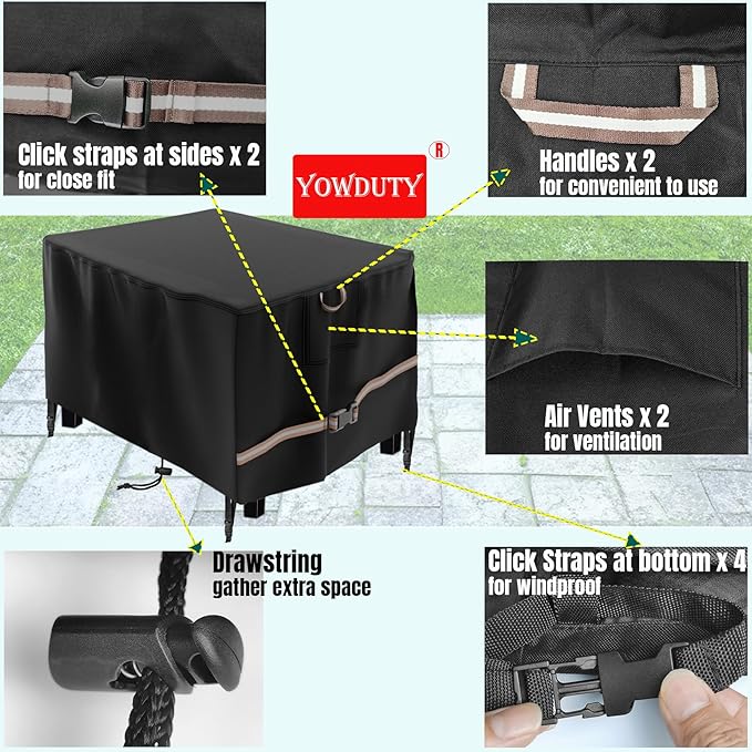 YOWDUTY Rectangular Propane Gas Fire Pit Table Cover 52x34x24, Waterproof Heavy Duty 600D Rectangle Outdoor Fireplace Cover 52 Inch, All-weather Protection For Patio Firepit Table 49-52 inch