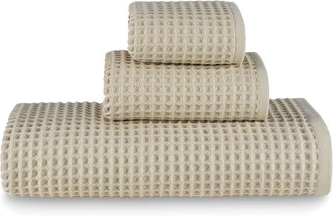 sea me at home Waffle Bath Sheet Set, 100% Turkish Cotton, Includes 1 Bath Sheet, 1 Hand Towel, 2 Face Towels