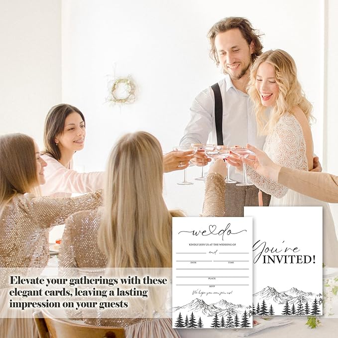 Mountain Wedding Invitations, 5"x 7" Minimalism Wedding Invites Card With Envelopes, 25 PCS for Party Decorations and Supplies - A09