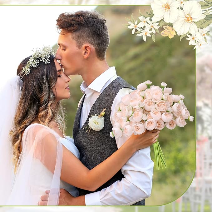 Ranunculus Artificial Flower,18 Pcs Champagne Faux Silk Mini Peony Flowers Fake Peonies Wedding Flowers DIY Bouquet for Centerpieces Arrangements Bridal Shower Decorations (Champagne)
