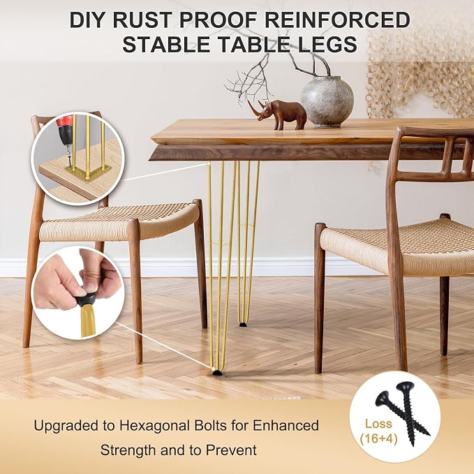 40Inch Hairpin Table Legs Golden Set of 4 Desk Legs,1300lbs Load Capacity ， Rodsfor Coffee Table, Night Stand Desk Bench，Desk, Bench Desk Dining End Table Chairs