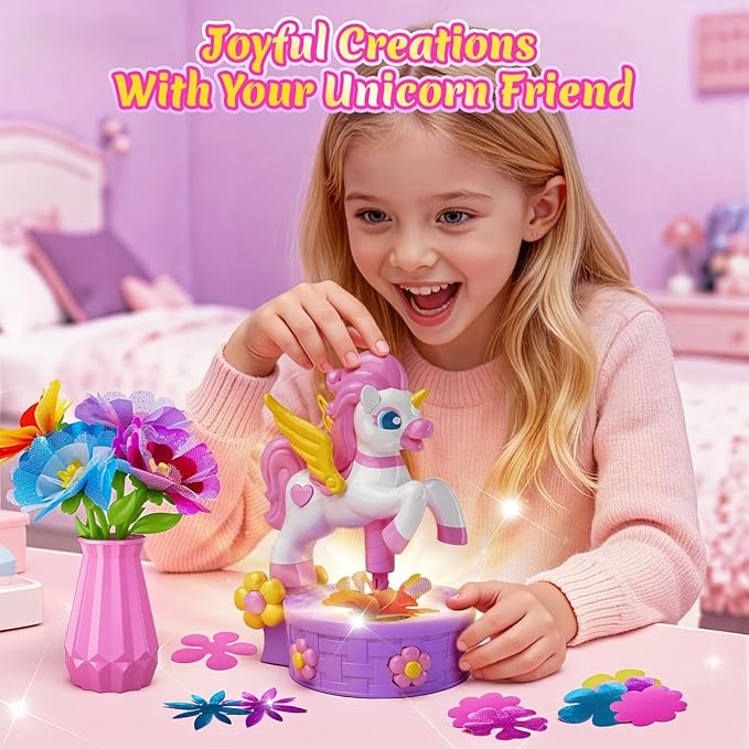Unicorn Toys for Girls Age 4-6 7-8 9-12, Fabric Flower Bouquets Toys, Flower Making Kit, DIY Arts and Crafts for Kids, Unique Christmas Birthday Gifts for 3 4 5 6 7 8 9 10 11 12 Year Old Girls Gifts