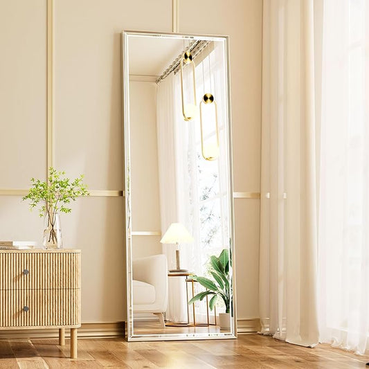 16x60 Inch Brushed Nickel Rectangle Full Length Mirror with Beveled Edges, Anti‑Rust Standing or Wall Mounted Full Body Mirror for Bedroom, Living Room, Entryway, Bathroom Wall