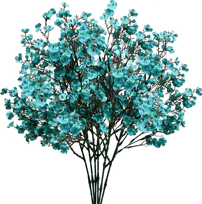Mandy's Teal Artificial Baby’s Breath European Flowers 6 Bundles Silk Gypsophila with Bendable Stems for Fall Thanksgiving & Christmas Centerpiece Wedding Decor and Table Arrangements