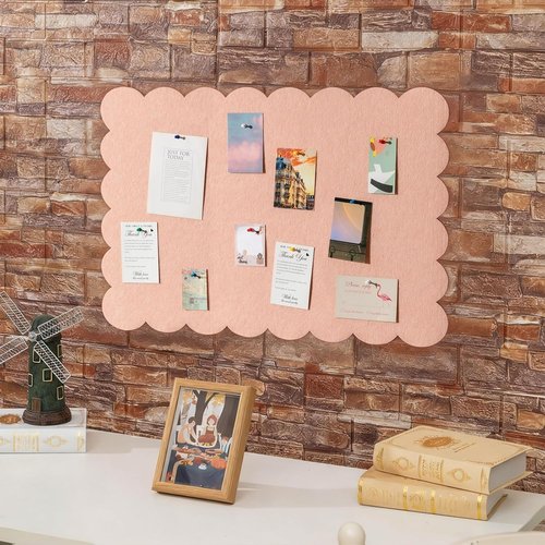 Mooliwe Scalloped Felt Bulletin Board - 24 x 18 Inches | Foldable Light Pink Cork Board Alternative