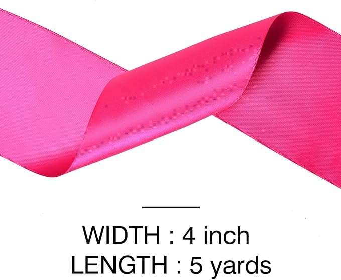 YAMA Hot Pink Double Faced Satin Ribbon, 4 Inch 5 Yards, Great for Crafts Bows Flower Bouquet Wedding Home Decor Gift Wrapping