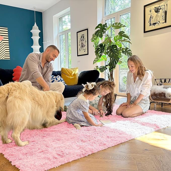 OLANLY 5x8 Machine Washable Large Area Rugs for Living Room, Bedroom, Soft Fluffy Shaggy Bedside Rug, Indoor Floor Carpet for Kids Girls and Boys, Dorms, Nursery, Home Decor Aesthetic, Pink