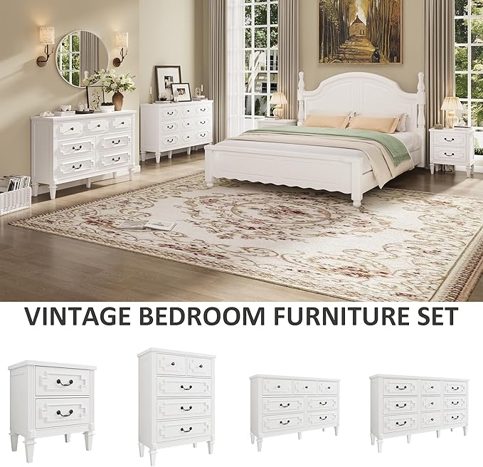 BLANKSPACE Farmhouse White Nightstand wtih Vintage Surface, 26" Tall End Table, Side Table with 2 Drawers Storage Cabinet for Bedroom, Living Room