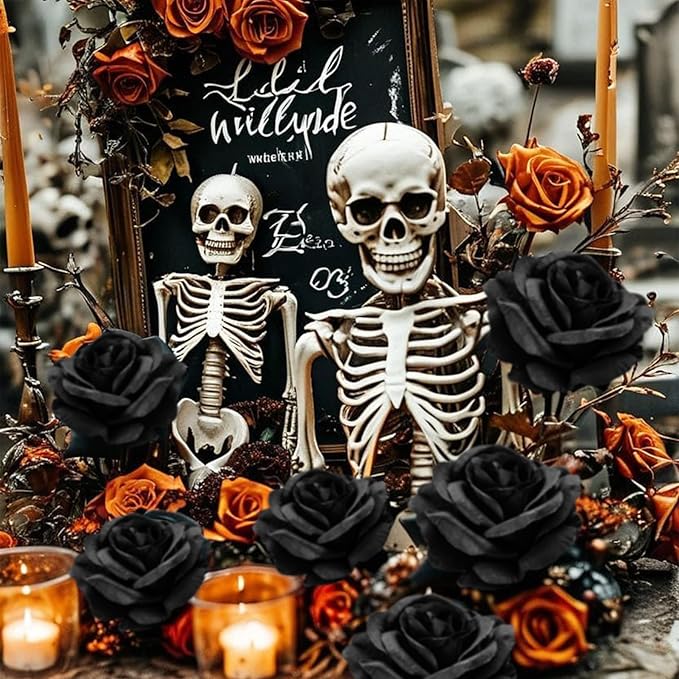 50pcs Artificial Roses Flowers in Bulk,Realistic Silk Fake Rose with Long Stem for Wedding Centerpieces Bouquet Party Floral Arrangement Home Decoration(Black)
