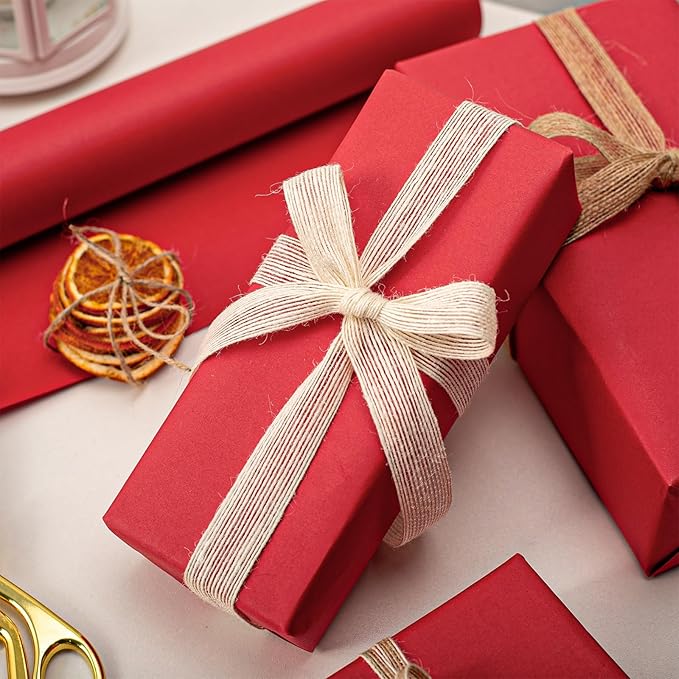 Retrify Red Kraft Paper Roll 17 Inches x 32.8 Feet - All Occasion Thick Art Wrapping Paper for Birthday Valentine's Day Gift Wrap, Bouquet Flower Table Runner Covering Crafts