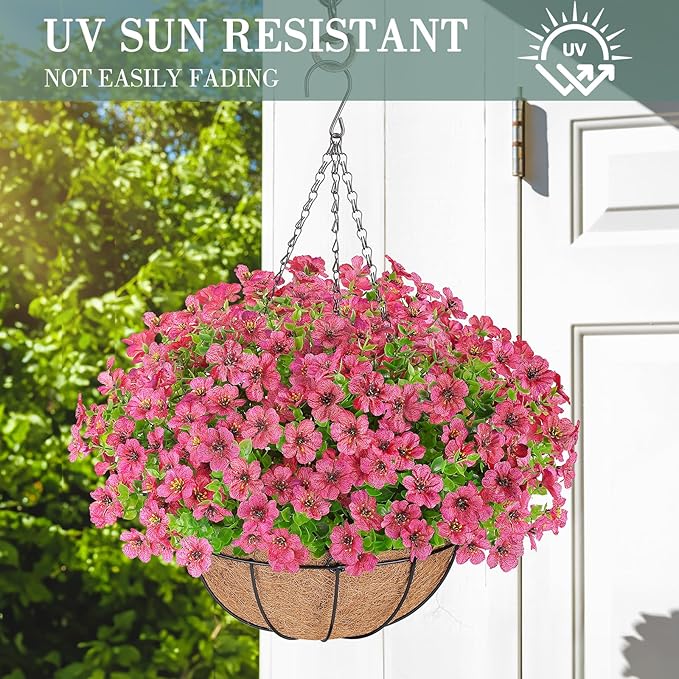 Artificial Flowers Hanging Plants in Basket,Artificial Hanging Flowers for Outdoor Indoor Decor,UV Resistant Hanging Baskets with Fake Flowers for Patio Garden Porch Deck Decoration