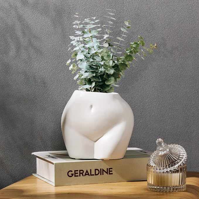 Cute Body Shaped Planter Fun Resin Plant Pots Indoor with Drainage Hole for Houseplants Succulents Small Plant, Funny Gift for Christmas/Birthday