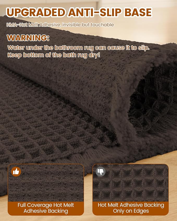 Smiry Waffle Bath Mat 30x20, Extra Soft Absorbent Bathroom Rugs, Non Slip Machine Washable Quick Dry Bath Rugs for Bathroom Floor, Tub, Shower, Home Decor Accessories, Chocolate