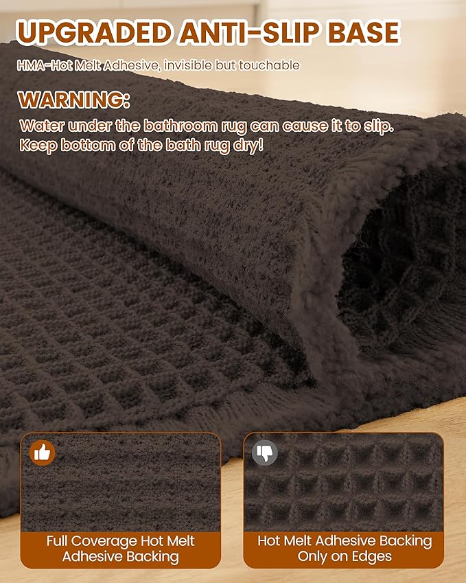 Smiry Waffle Bath Mat 36x24, Extra Soft Absorbent Bathroom Rugs, Non Slip Machine Washable Quick Dry Bath Rugs for Bathroom Floor, Tub, Shower, Home Decor Accessories, Chocolate