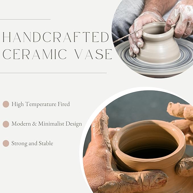 D'vine Dev 11 Inch Ceramic Flower Vase Textured Finishing, Minimalist Design for Kitchen, Bedroom, Living Room, Centerpieces, Office, Speckled Porcelain, VS-XH-G-2