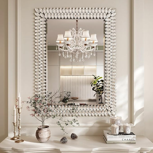 Kelly Miller 30"x40" Jeweled Bathroom Wall Mirror, Large Rectangle Decorative Mirror Luxury Vanity Mirror with Diamonds for Master Bath Half Bath Living Room Bedroom Fireplace Mantle Entryway