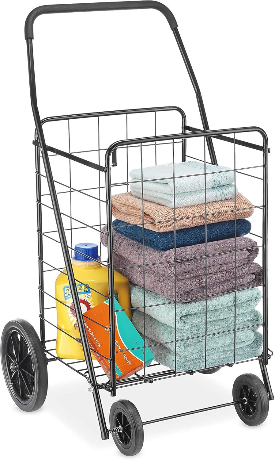 Whitmor Extra Large Utility Shopping Cart - Heavy Duty 100 Lb Capacity, Collapsible Design, Black