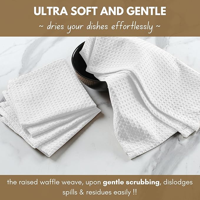 Native Fab Dish Towels & Dishcloths 8 Piece Set - 100% Cotton, Soft, Absorbent, Quick Drying Towel for Cleaning, Cooking, Baking - Machine Washable, Ideal for Home, Kitchen & Everyday Use - White