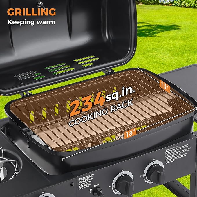 Lyromix 2 Burner Gas Grill with Side Burner, BBQ Propane Gas Grill With Porcelain-Enameled Cast Iron Grates and Bottle Opener, Stainless Steel Grill for Outdoor Cooking, Patios, Backyards, 23800BTU
