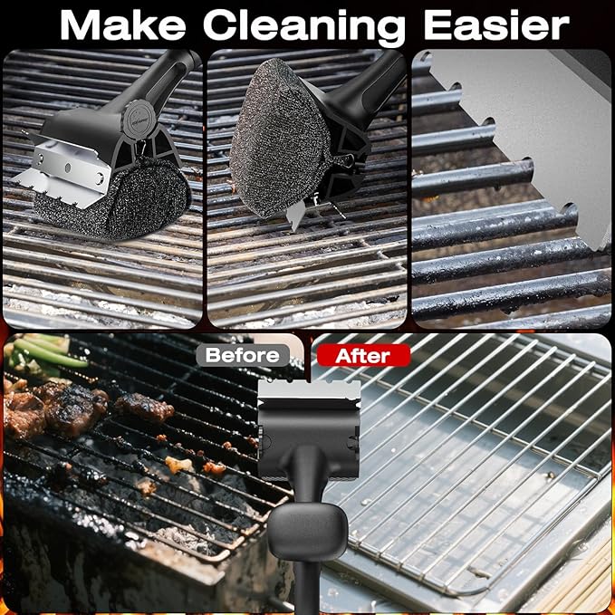 TMEDW Grill Brush for Outdoor BBQ - Replaceable Bristle Free Heading + Reinforced Scraper - Safe BBQ Accessories for Porcelain/Gas/Charcoal/Smoker/Cast Iron Grill - Cleaning Brush(Black)