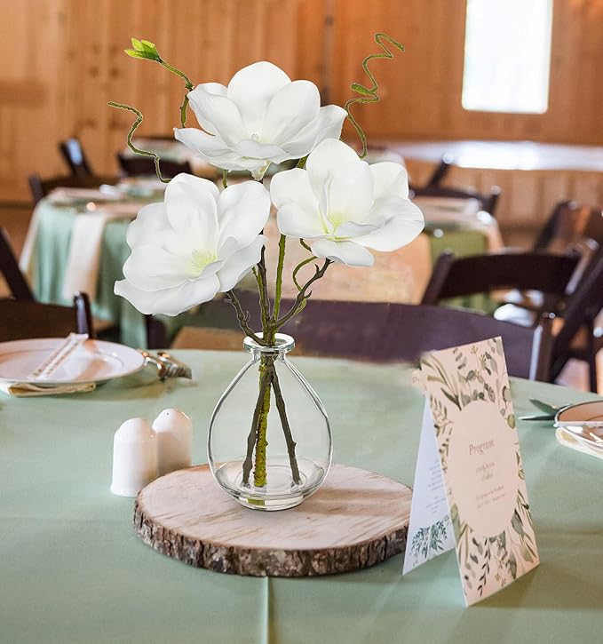 DILATATA Faux Flowers in Vase 14.5" Magnolias Flowers Arrangement with Faux Water Real Touch Flowers for Wedding Table Centerpiece Home Decor, White