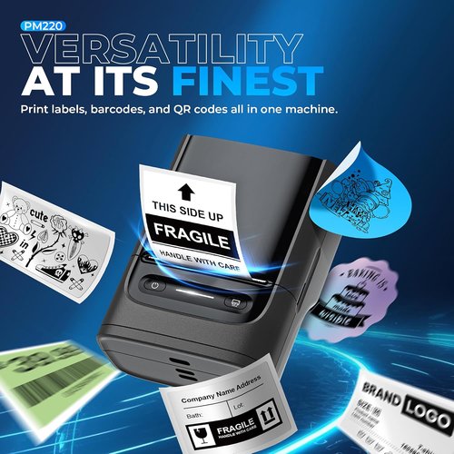 Nelko Label Maker Machine - PM220 Bluetooth Thermal Printer | 2-Inch Portable Labeling for Small Business & Personal Use, Black