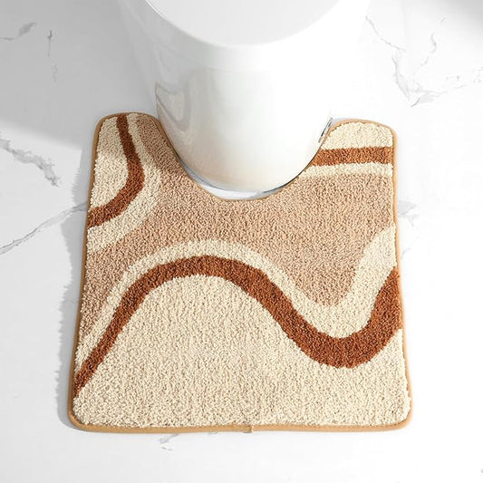 U Shape Striped Wavy Bath Mat - Super Absorbent, Soft and Thick, Rubber Backing Non-Slip, Machine Washable Shower Rug, Bath Mat, Bathroom Home Decor Accessories, 20"x22" (50x55cm)