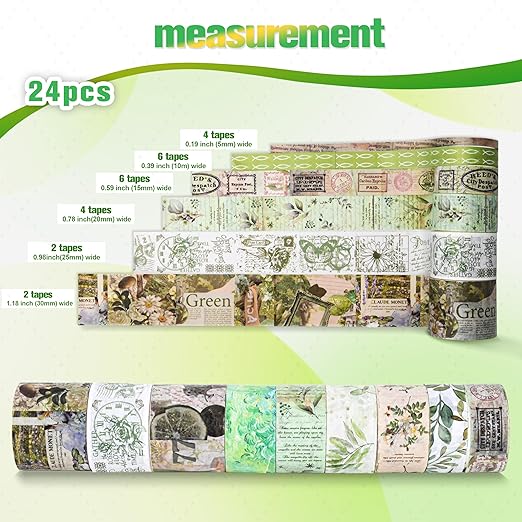 FTTELK 24 Rolls Vintage Washi Tape Set,Glitter Floral Decorative Adhesive Tape for Scrapbooking Supplies,Junk Journal,DIY Crafts,Planners and Gift Wrapping(Secret Garden Series)