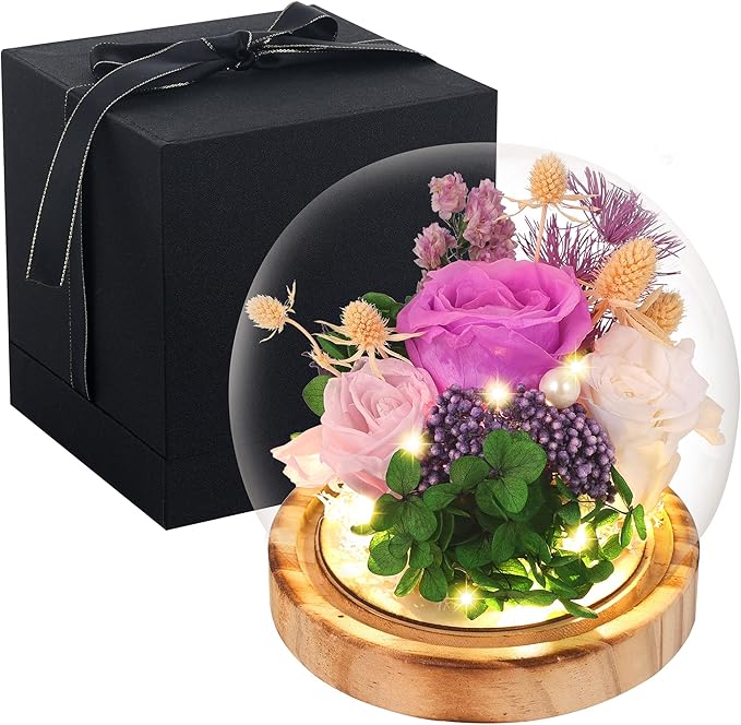 Eternal Rose Flowers, Unique Rose Preserved Flower Rose Gifts in Glass Dome for Women, Mom, Girlfriend,Home Decor Gifts for Birthday, Anniversary, Christmas, Wedding.
