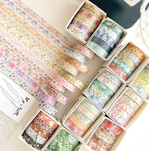 YUBX Flowers Washi Tape Set 60 Rolls Floral Patterns Decorative Skinny Blooms Masking Tapes for Arts, DIY Crafts, Journals, Planners, Scrapbook, Wrapping (Spring)
