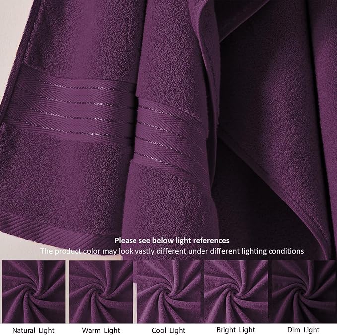 COZYART Purple Bath Towels for Bathroom 2 Pcs, 27x54 Cotton Bath Towel Set Super Soft Highly Absorbent Durable 650 GSM Shower Towels for Daily Use