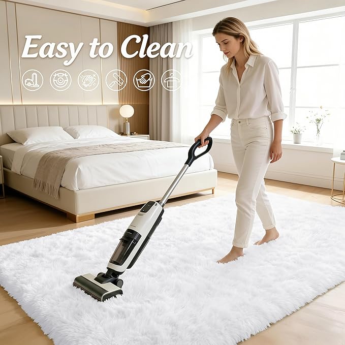 OLANLY 3x5 Machine Washable Small Bedside Rug, Soft Fluffy Shaggy Rugs for Living Room, Bedroom, Indoor Floor Carpet for Kids Girls and Boys, Preppy Dorms, Nursery, Home Decor Aesthetic, White