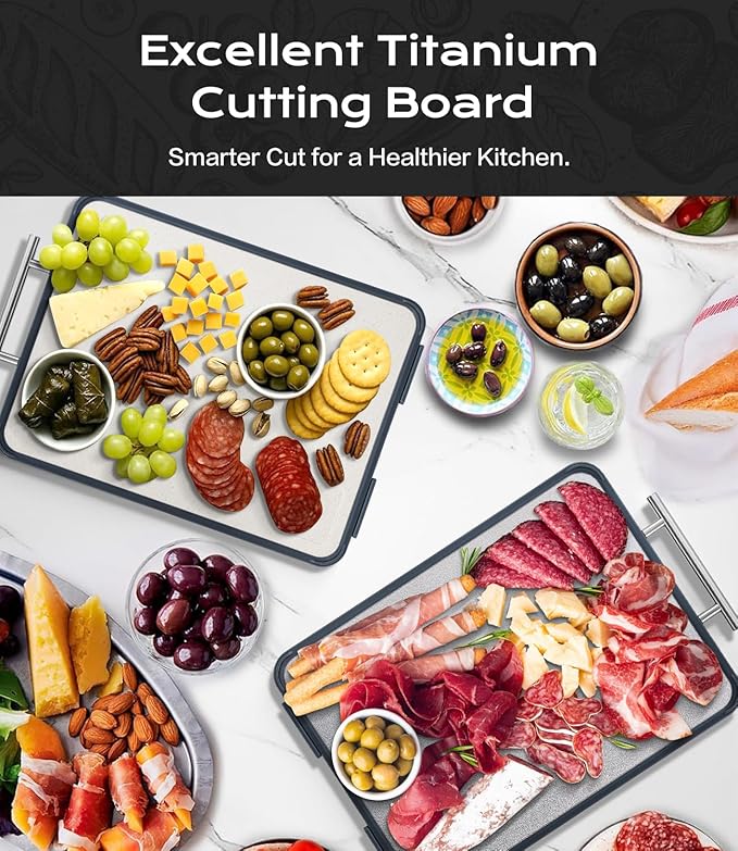 Titanium Cutting Board for Kitchen- Non Toxic Cutting Boards with Double Sided, Textured Food-Grade Pure Titanium Side for Chopping Meat, PP Side for Vegetables, Easy to Clean(14.5”×11”, 1 PC)