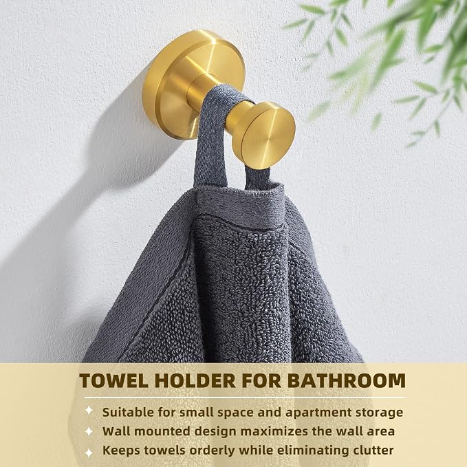 APLusee Brushed Dark Gold Towel Hook for Bathroom, 304 Stainless Steel Round Towel Hanger, Heavy Duty Wall Hook for Kitchen Garage Wall Mounted