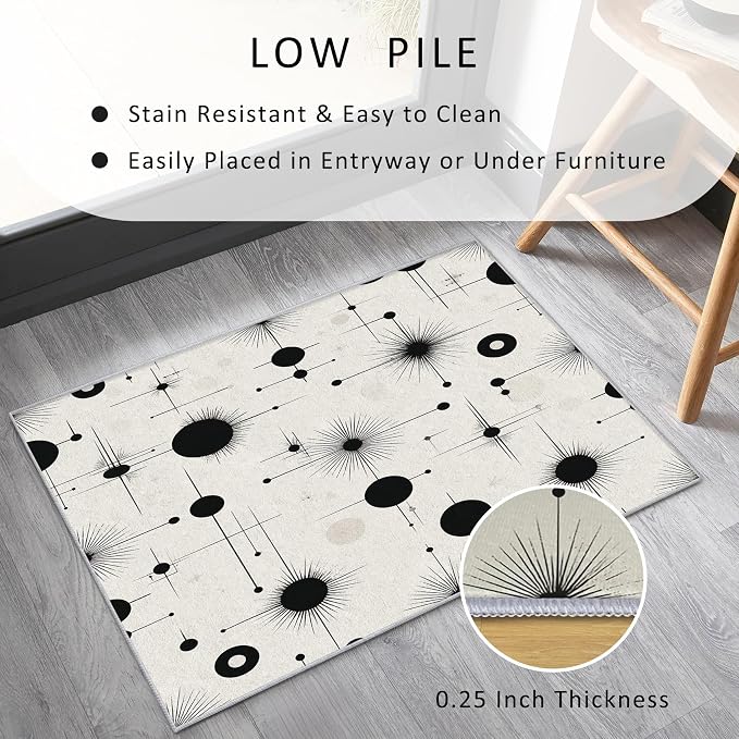 Starburst Rug Square 8x8 Retro Mid Century Modern Pattern Area Rugs for Living Room, Bedroom, Starburst Home Decor Accessories Indoor Carpet, Non Slip & Machine Washable