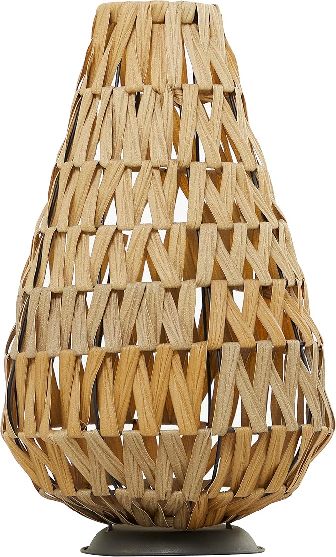 Deco 79 Plastic Rattan Handmade Decorative Candle Lantern with Wrapped Zig Zag Design, 11" x 11" x 19", Light Brown