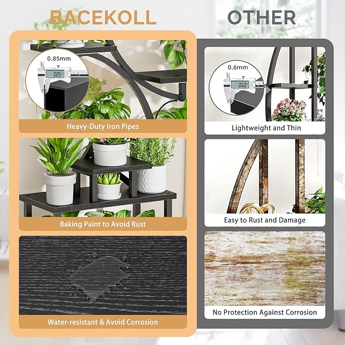 Plant Stand with Grow Lights for Indoor Plants, 8-Tiered Tall Corner Plant Shelf with Full Spectrum Light, S-Shaped Space-Saving Narrow Flower Holder, Anti-Tip for Living Room Bedroom Office, Black