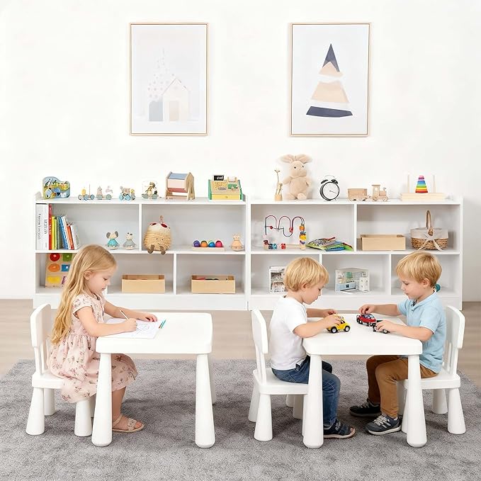 5-Section Wooden Toy Shelf for Kids, Montessori Shelf Storage with Open Shelving & Customizable Layout | Safe, Sturdy Design for Kids Room, Classroom & Playroom White