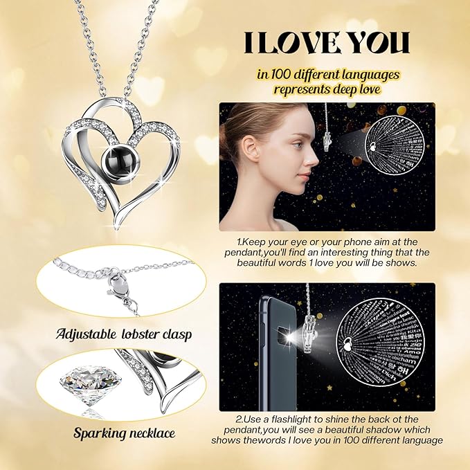 Preserved Real Rose Gift with “I Love You” 100 Languages Necklace and Music, Eternal Flower for Women Girlfriend Wife Mom Grandma, Romantic Anniversary Birthday Gift for Women