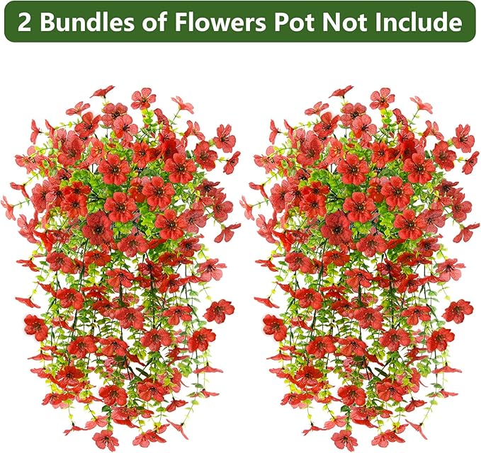 Homsunny Artificial Fake Hanging Flowers Plants for Outdoor Spring Decorations, 2PCS Faux Daisy Silk Flower Outside No Fade UV Resistant Realistic Home Decor for Porch Patio Window Box (ChujuDH-Red