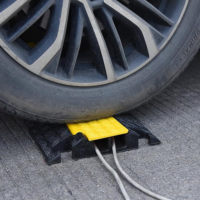 OranLite Heavy-Duty Rubber Cable Protector Ramp, Floor Cable Wire Cord Cover Speed Bumps 22000 Lbs Load Capacity, Driveway Hose Cable Ramp Protective Cover for Indoor Outdoor (Small 2-Channel x 4Pcs)