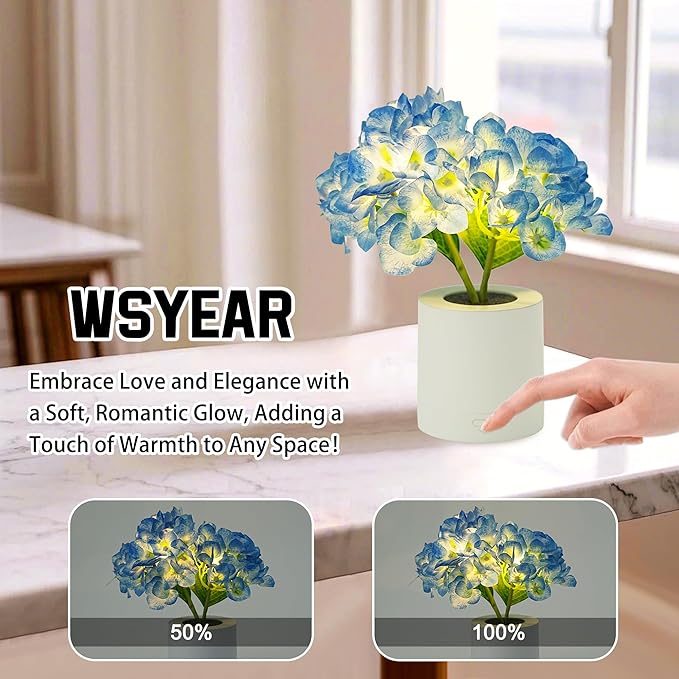 WSYEAR Blue Artificial Hydrangea LED Flower Lamp -Christmas Birthday Gifts for Women, Artificial Hydrangea Flower Table Lamp Decor for Bedroom Bar Coffee Shop Wedding