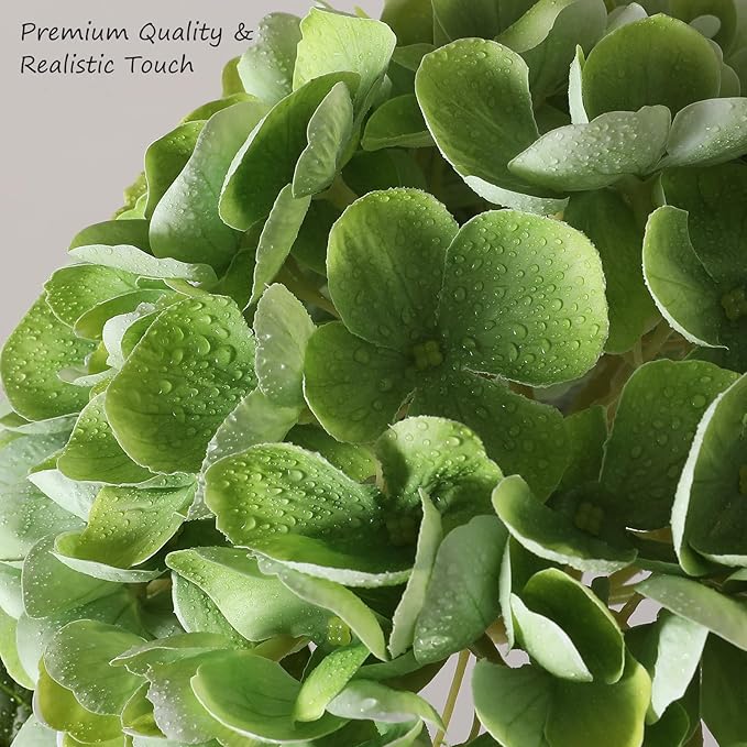 3Pcs Hydrangea Artificial Flowers, 22.44" Real Touch Latex Faux Hydrangea with Long Stems & Leaves for Home Office Decor or Wedding, Party, Centerpieces, Floral Arrangements (Green)