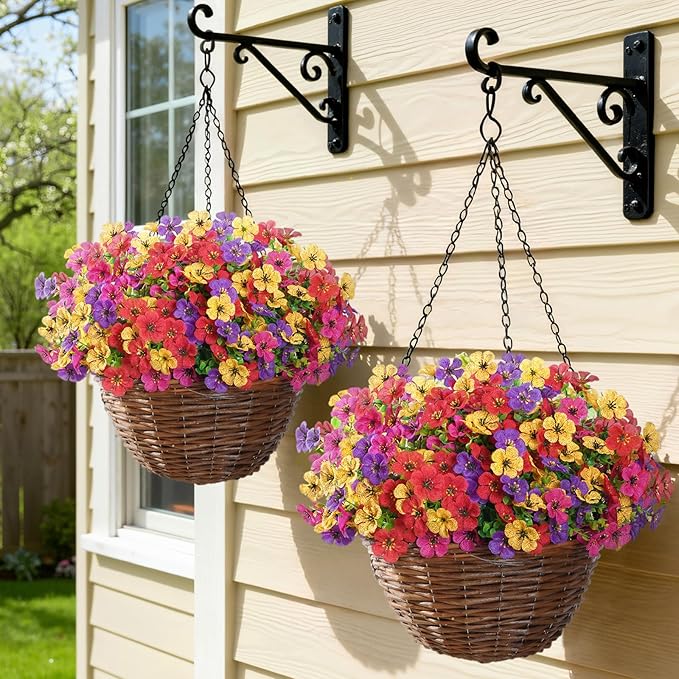 Lifewit Artificial Flowers for Outdoor Indoor, 24 Bundles Plastic Fake Flowers Daisy with Eucalyptus Leaves for Home Garden Decor, Porch, Window Box(Mix for Fuchsia Purple Yellow Red)